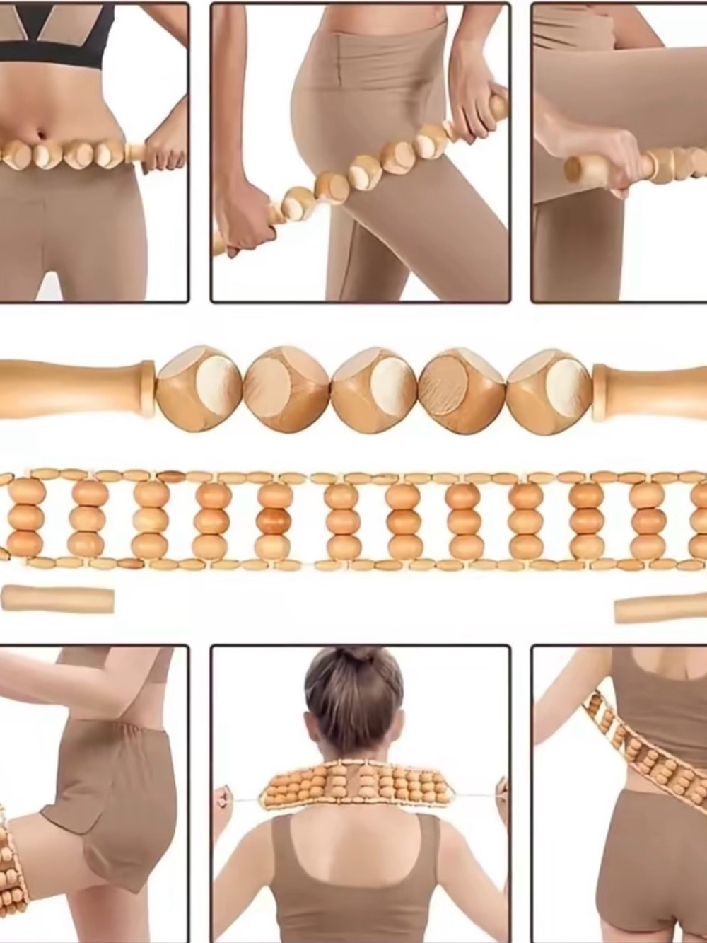 Wooden Bead Massage Roller Belt - Beige
